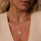 Baroque Pearl Cross Necklace Silver 18K Gold Plated