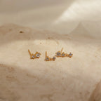 Triple Diamond Studs Set Silver 18K Gold Plated