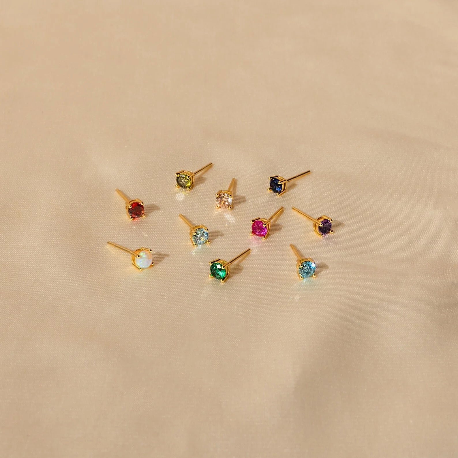 Birthstone Minimalist Studs Silver 18K Gold Plated