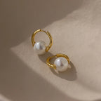 Round Pearl Hoops Silver 18K Gold Plated