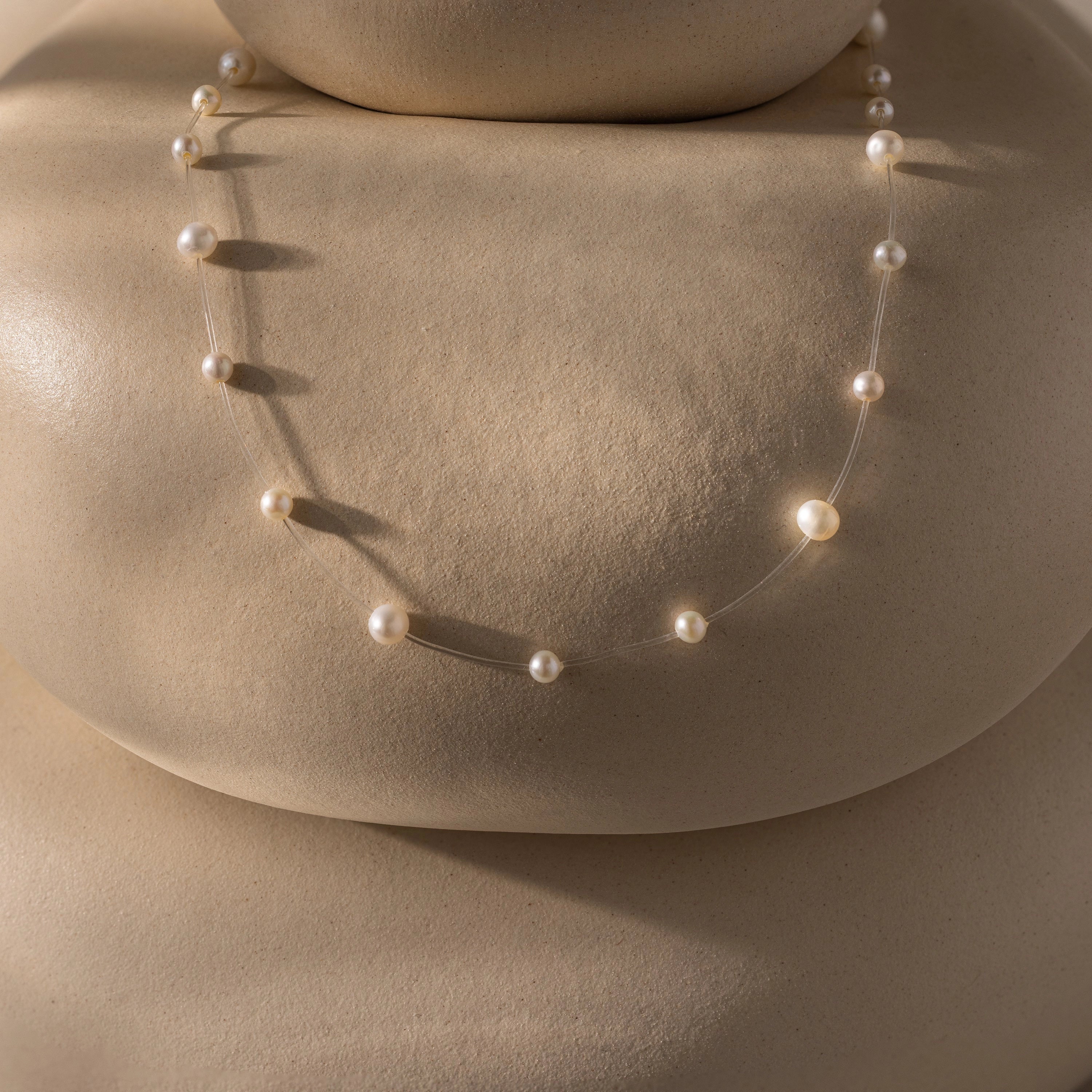 Floating Pearl Necklace Silver 18K Gold Plated
