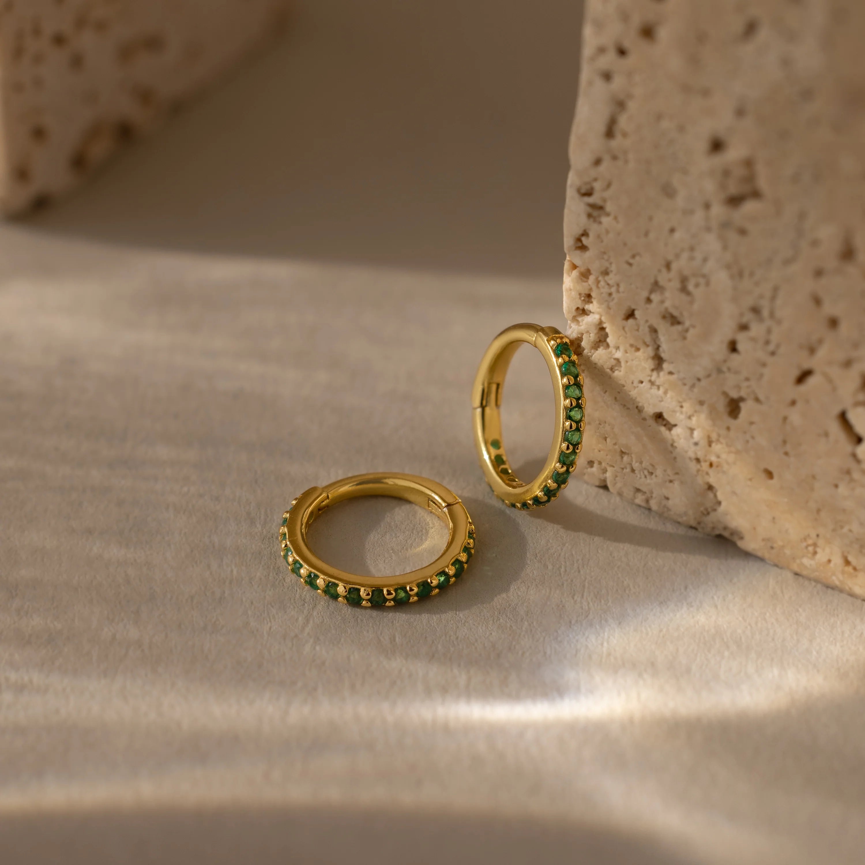 Emerald Clicker Huggies Silver 18K Gold Plated