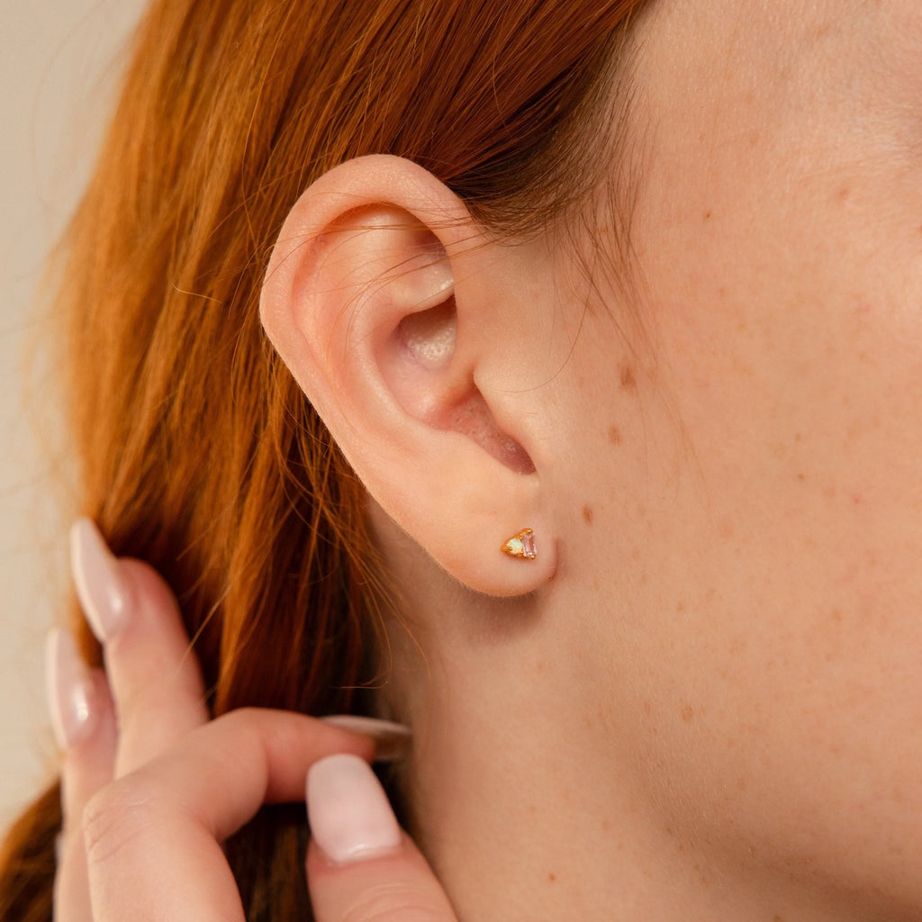 Pink Baguette Opal Studs Silver 18K Gold Plated