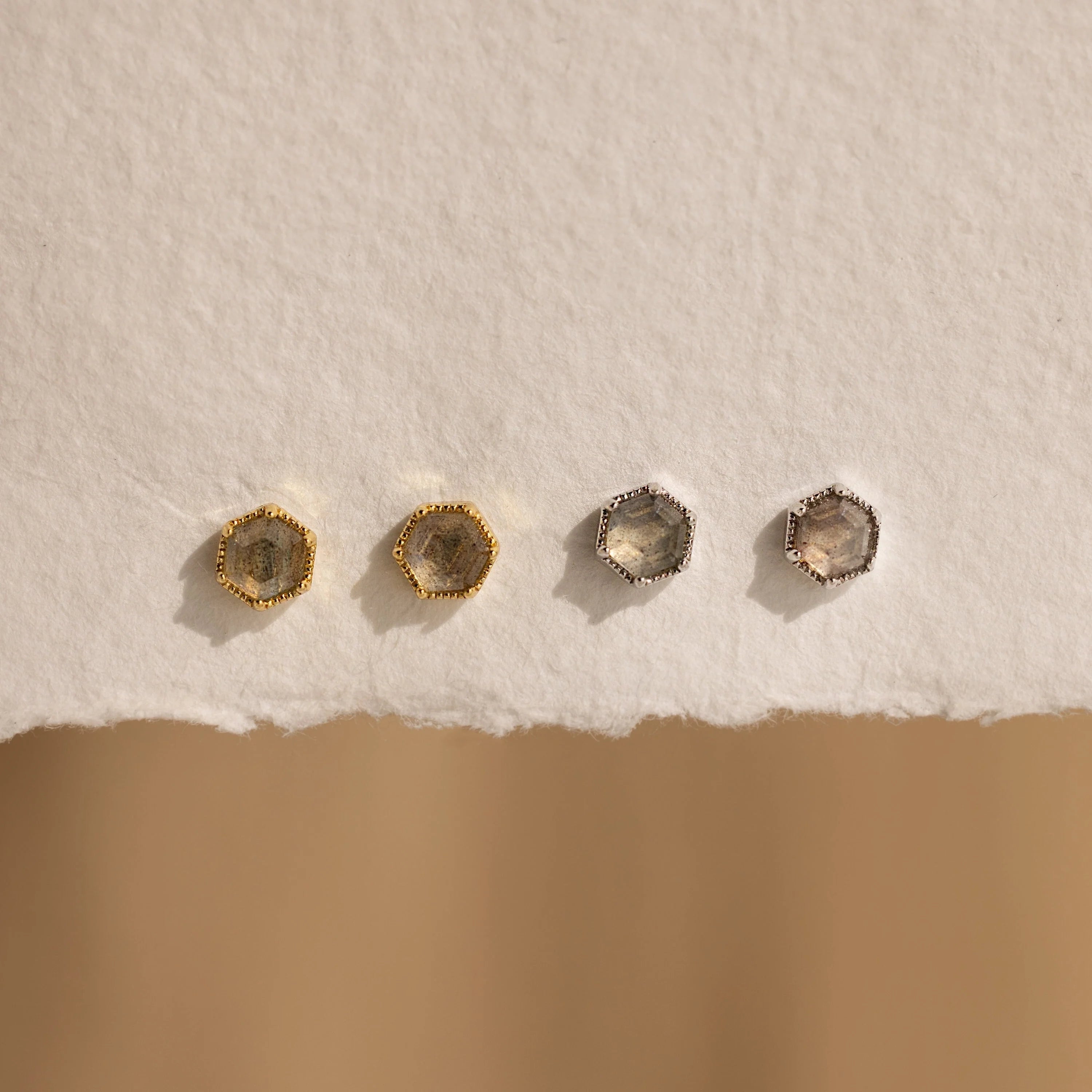 Labradorite Hexagon Studs Silver 18K Gold Plated