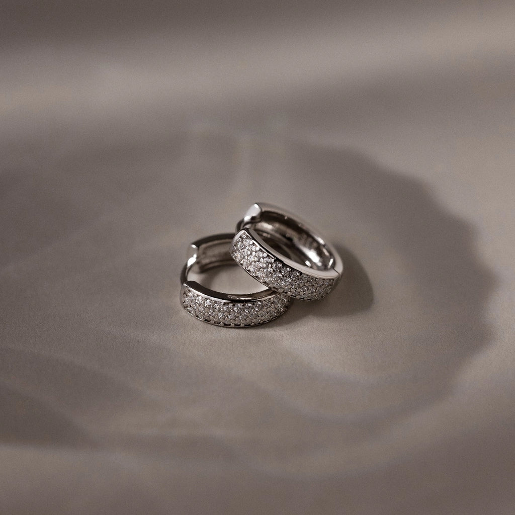 Pave Diamond Huggies in Silver Silver 18K Gold Plated