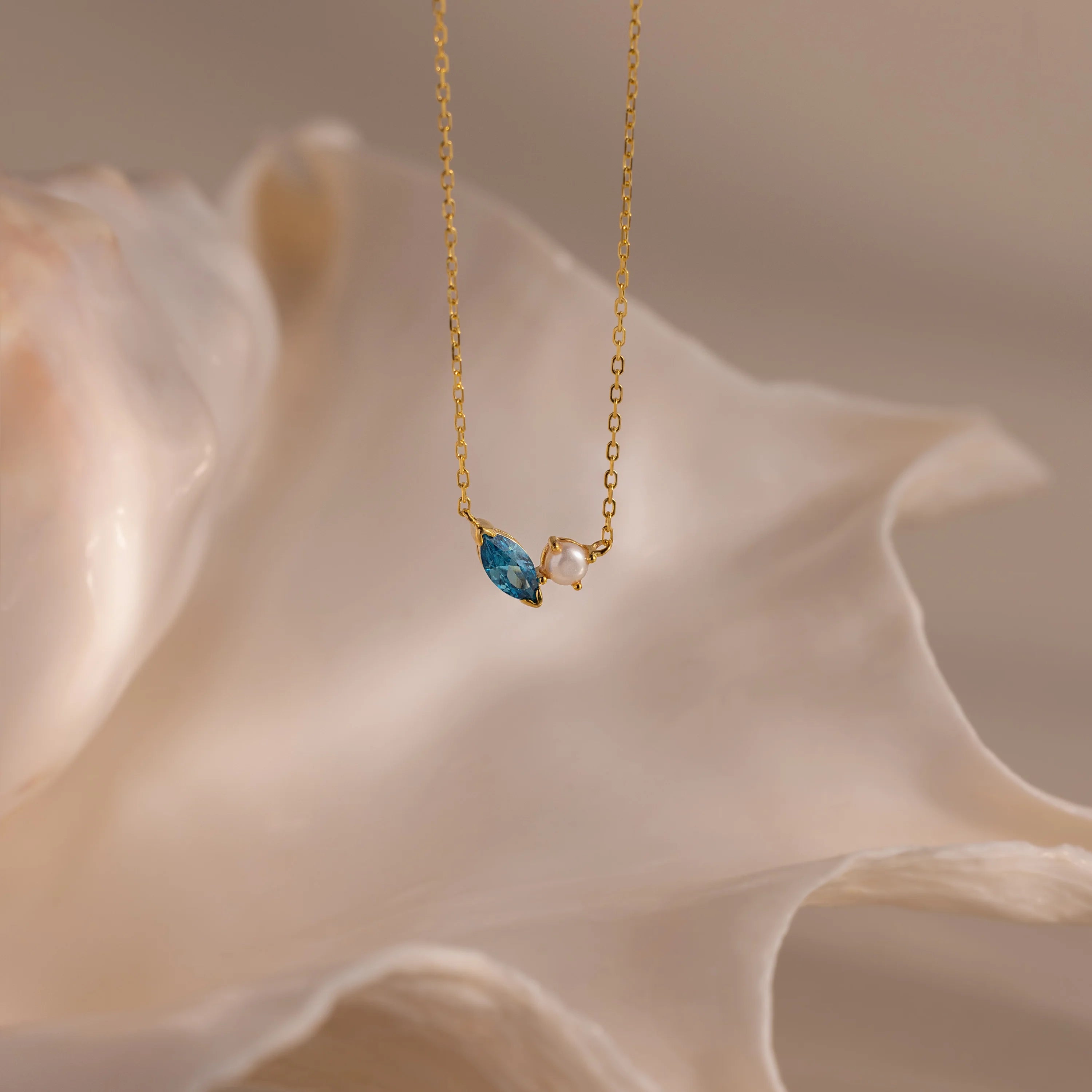 Marquise Zircon & Pearl Necklace Silver 18K Gold Plated