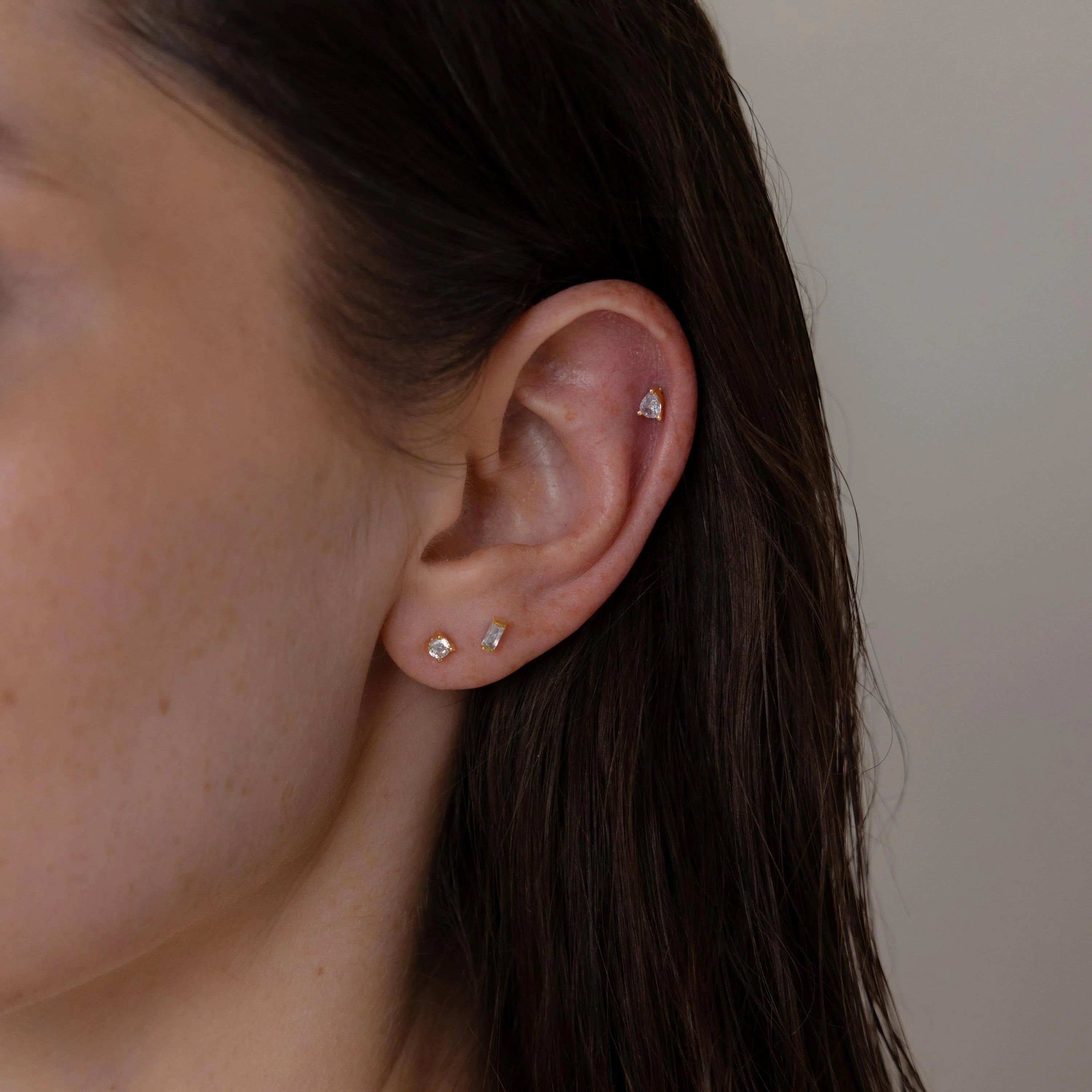 Mixed Diamond Flat Back Stud Set  Silver 18K Gold Plated