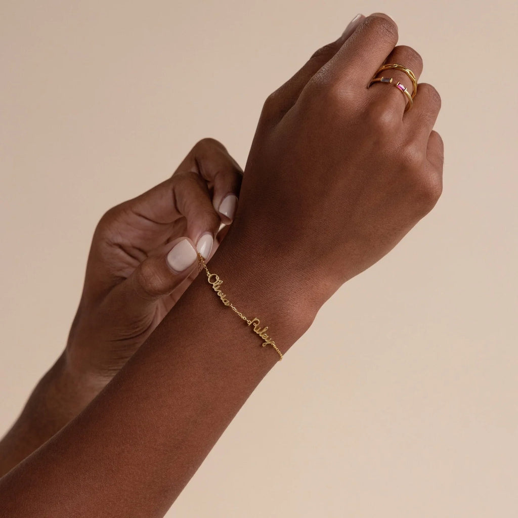 Tiny Multiple Name Bracelet Silver 18K Gold Plated