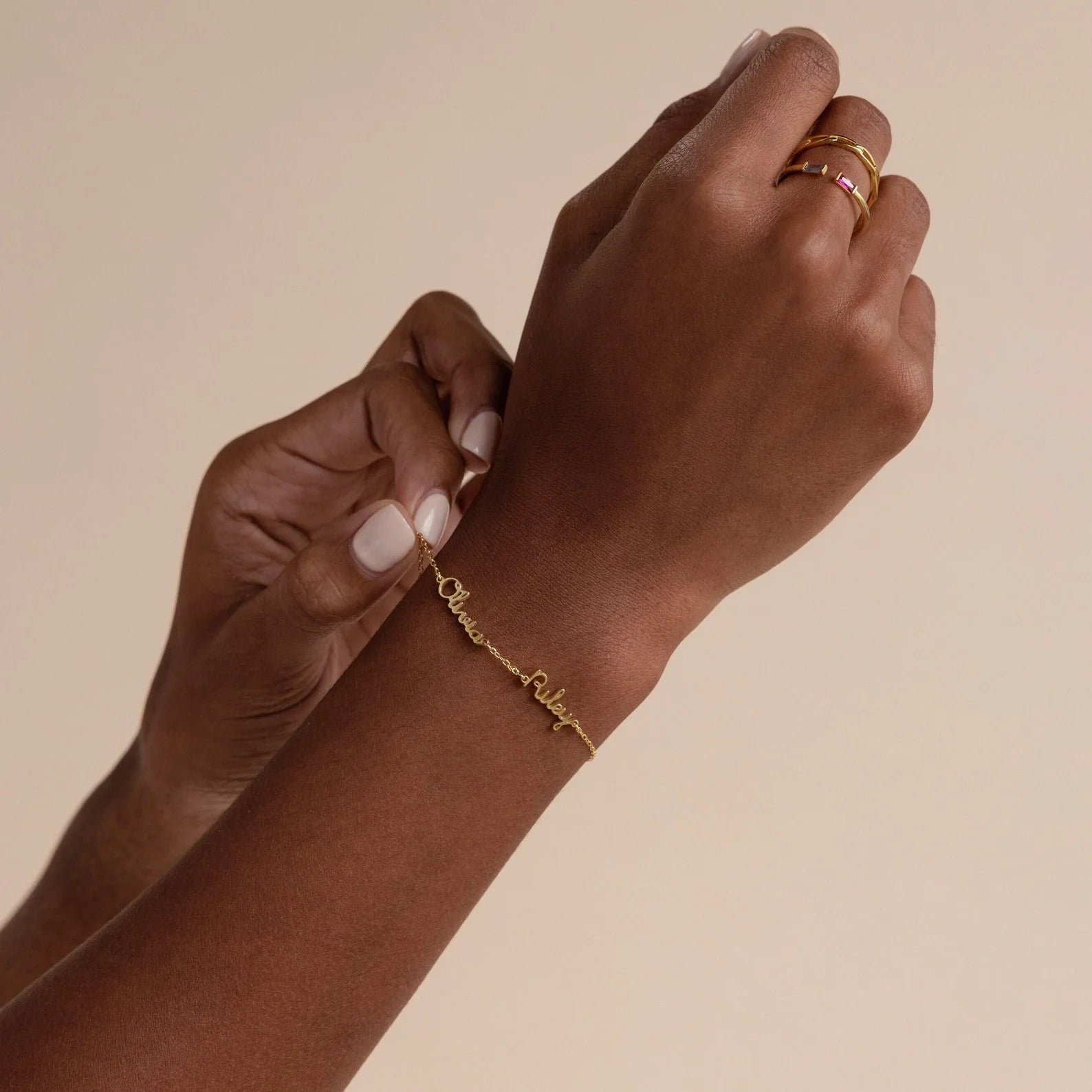 Tiny Multiple Name Bracelet Silver 18K Gold Plated
