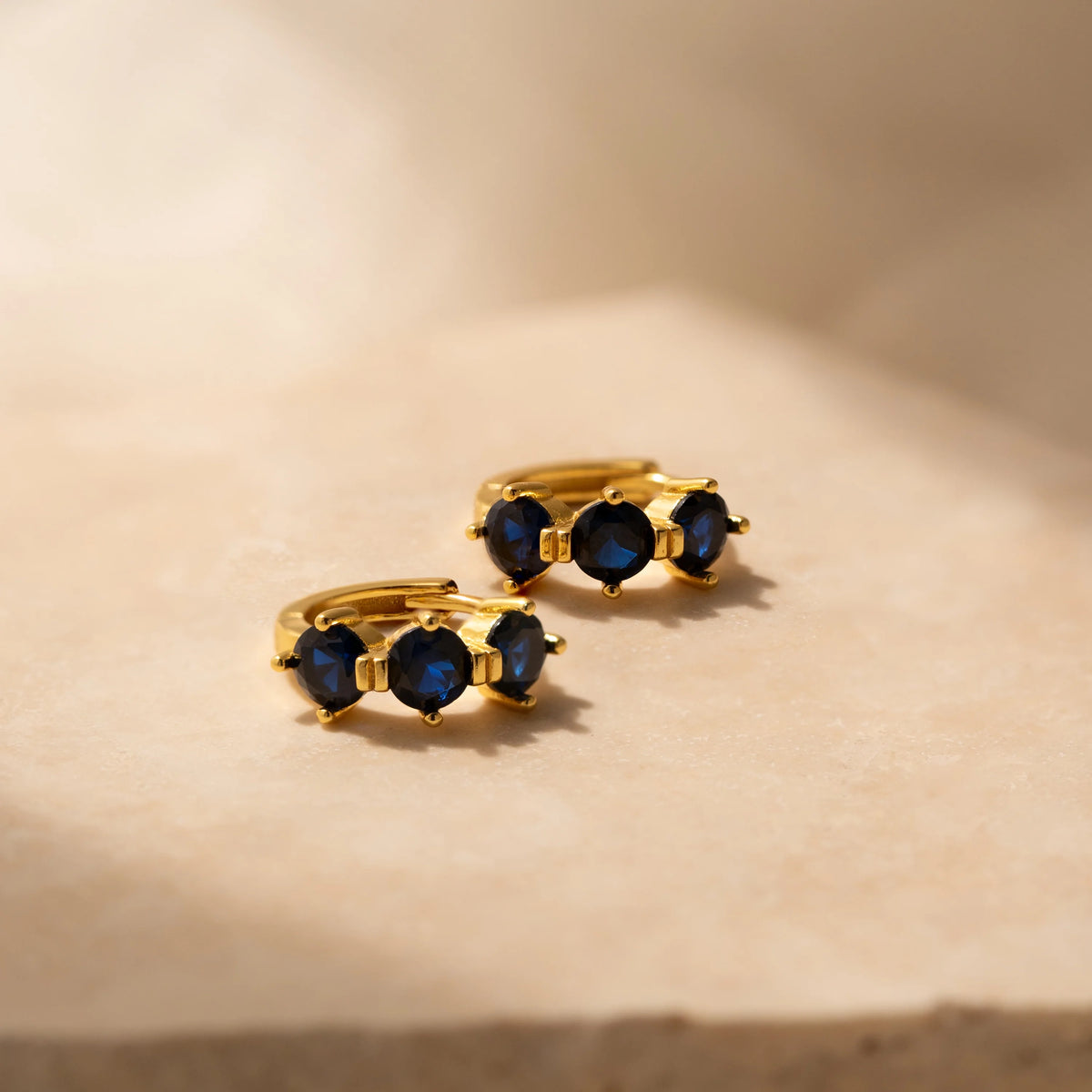 Triple Sapphire Huggies Silver 18K Gold Plated