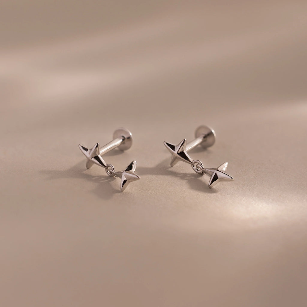 Star Drop Flatback Studs Silver 18K Gold Plated