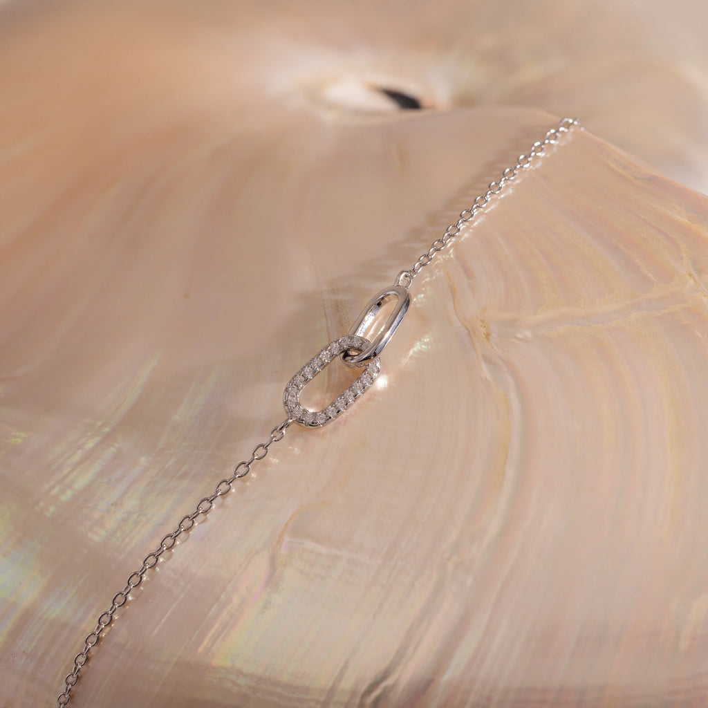 Pave Linked Pendant Bracelet Silver 18K Gold Plated