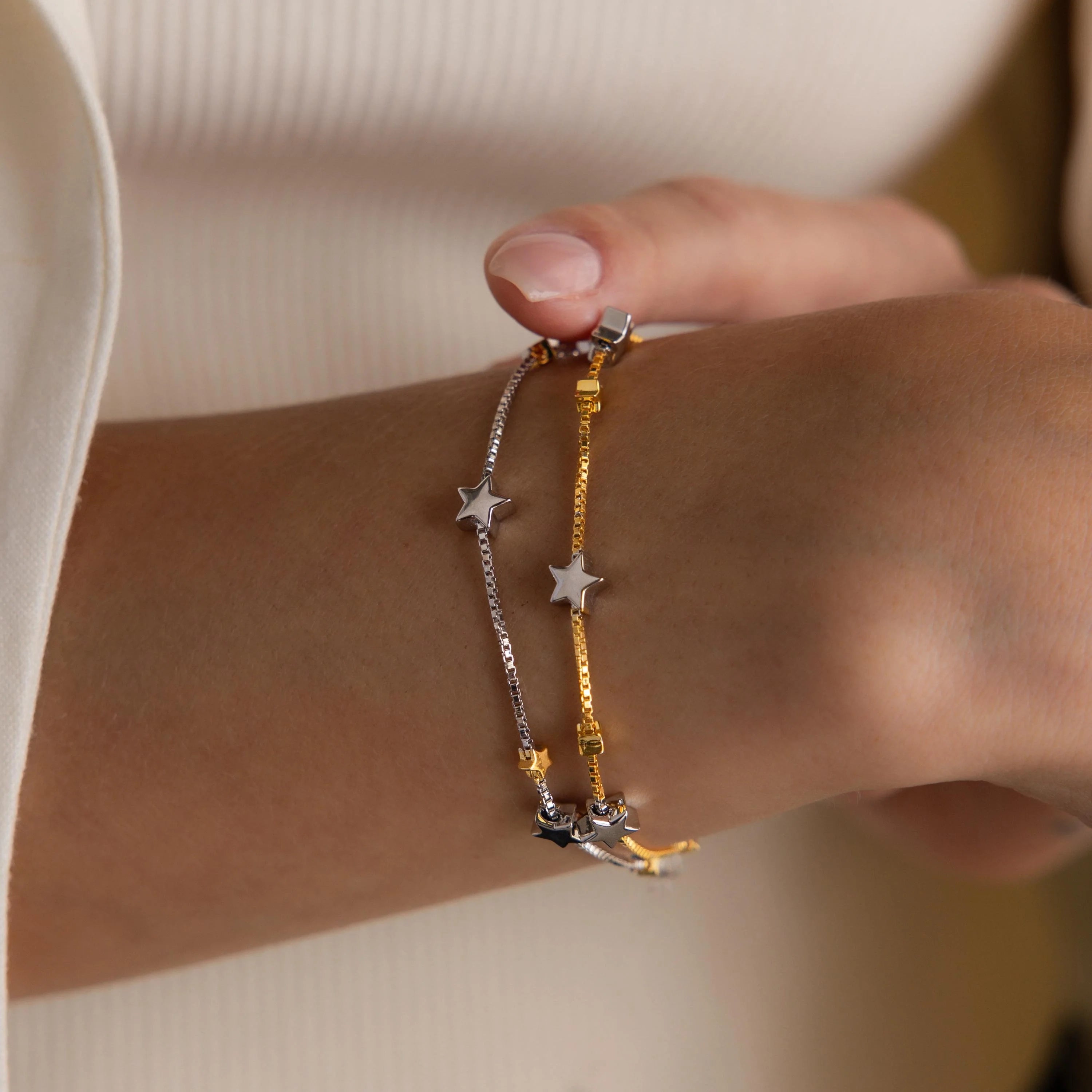 Mixed Metal Star Bracelet Silver 18K Gold Plated