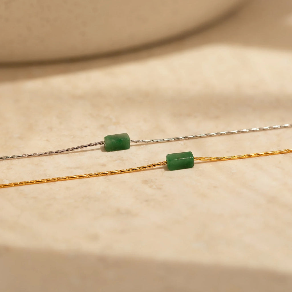 Dainty Jade Bar Necklace Silver 18K Gold Plated