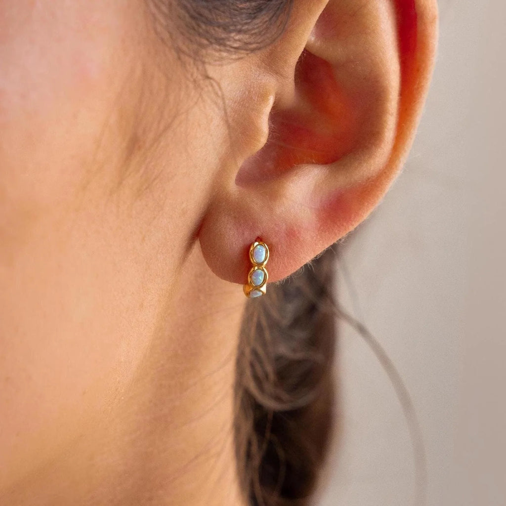 Blue Opal Beaded Huggies Silver 18K Gold Plated