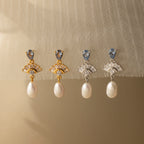 Diamond Aquamarine Pearl Drop Earrings Silver 18K Gold Plated