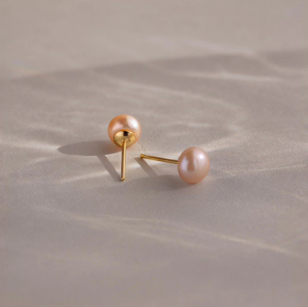 Pink Pearl Studs Silver 18K Gold Plated
