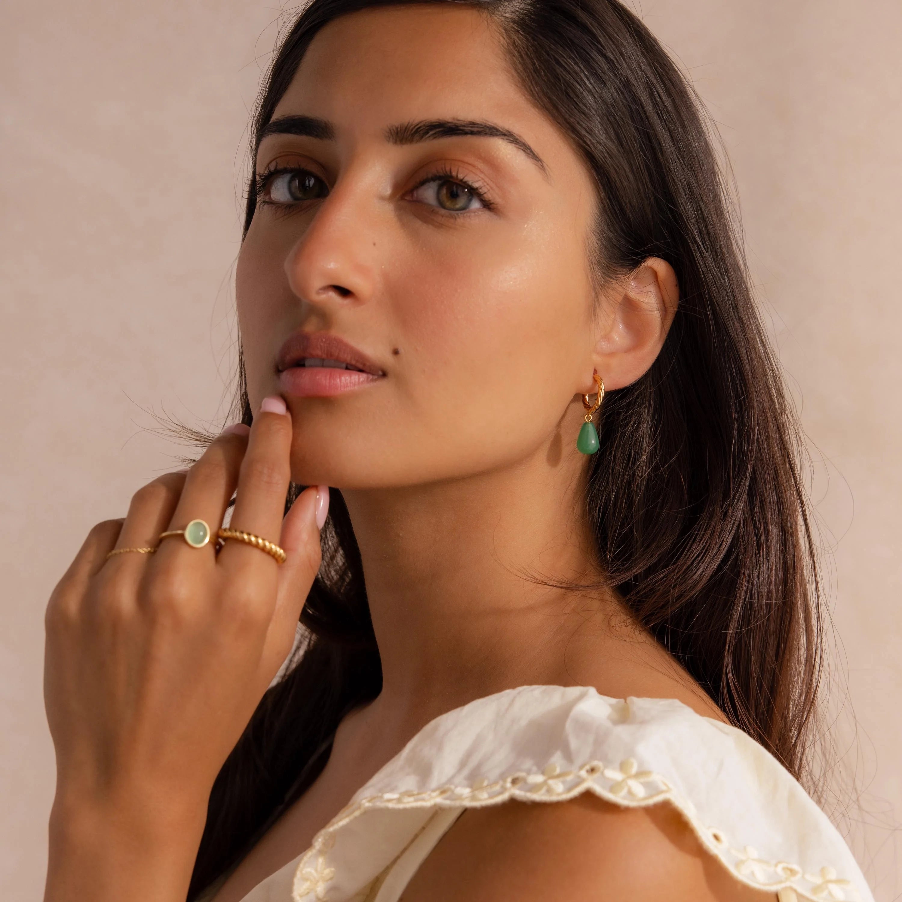 Twisted Jade Hoops Silver 18K Gold Plated