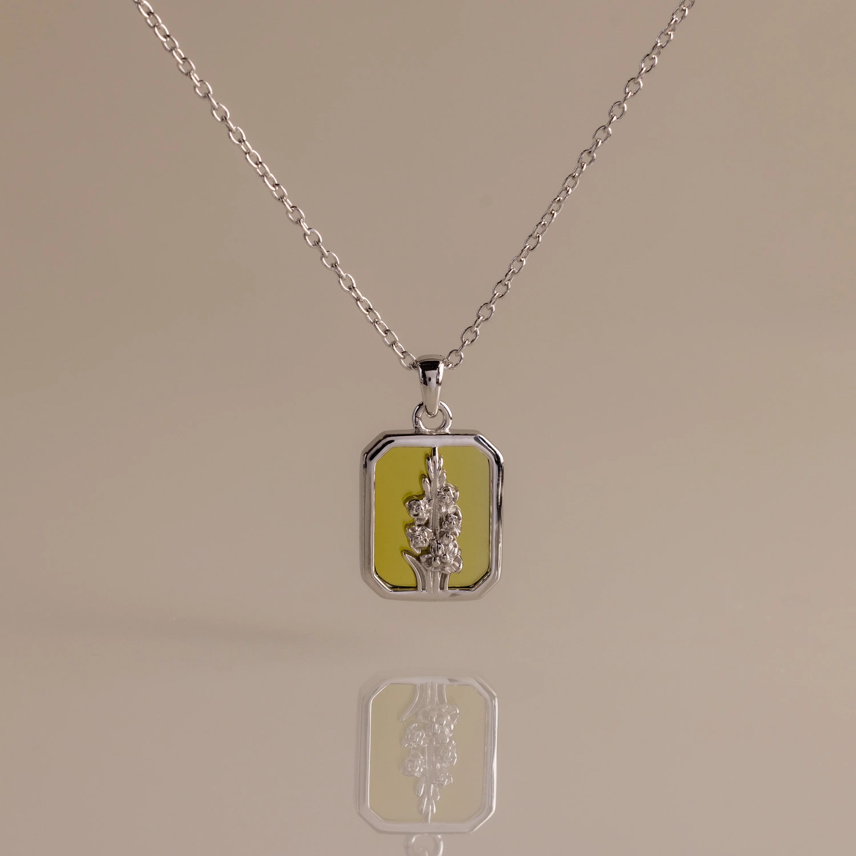 Peridot Flower Charm Necklace Silver 18K Gold Plated