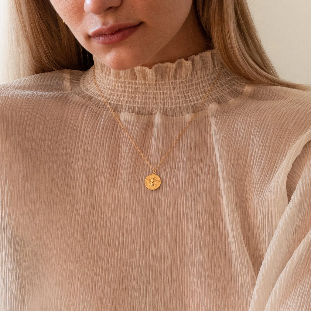 Bee Coin Necklace Silver 18K Gold Plated