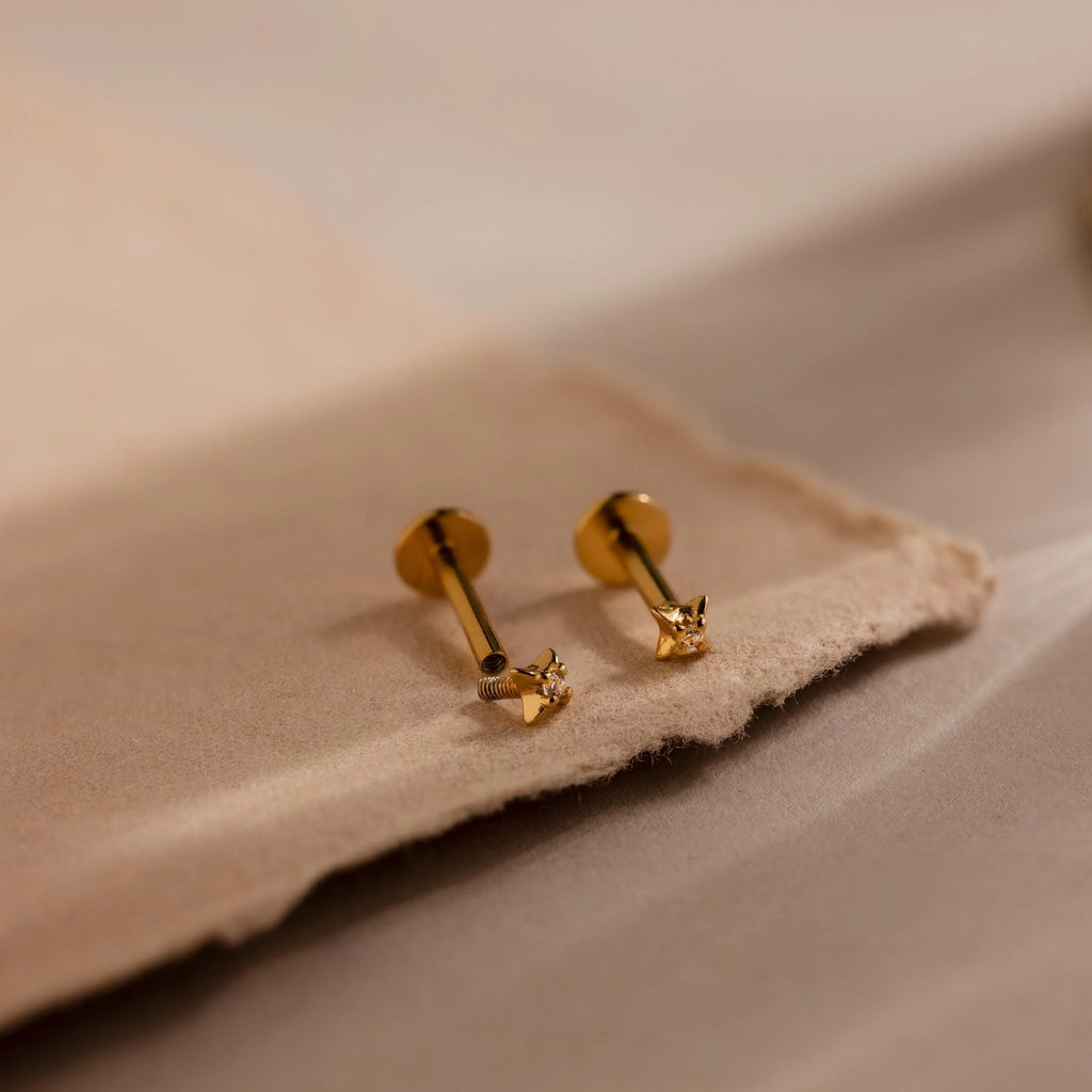 North Star Flatback Studs Silver 18K Gold Plated