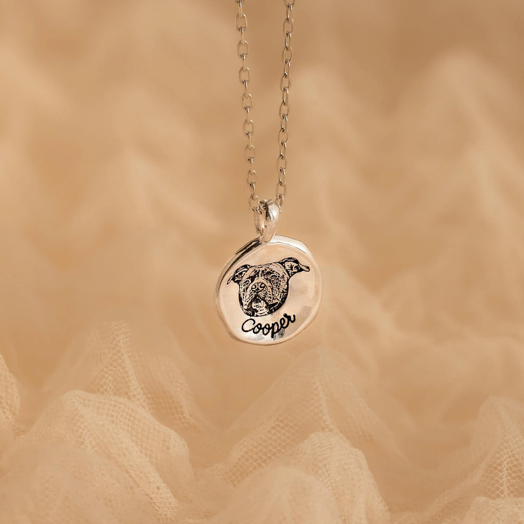 Pet Portrait Coin Necklace Silver 18K Gold Plated