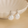 Round Pearl Drop Earrings Silver 18K Gold Plated