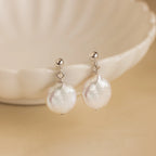 Round Pearl Drop Earrings Silver 18K Gold Plated