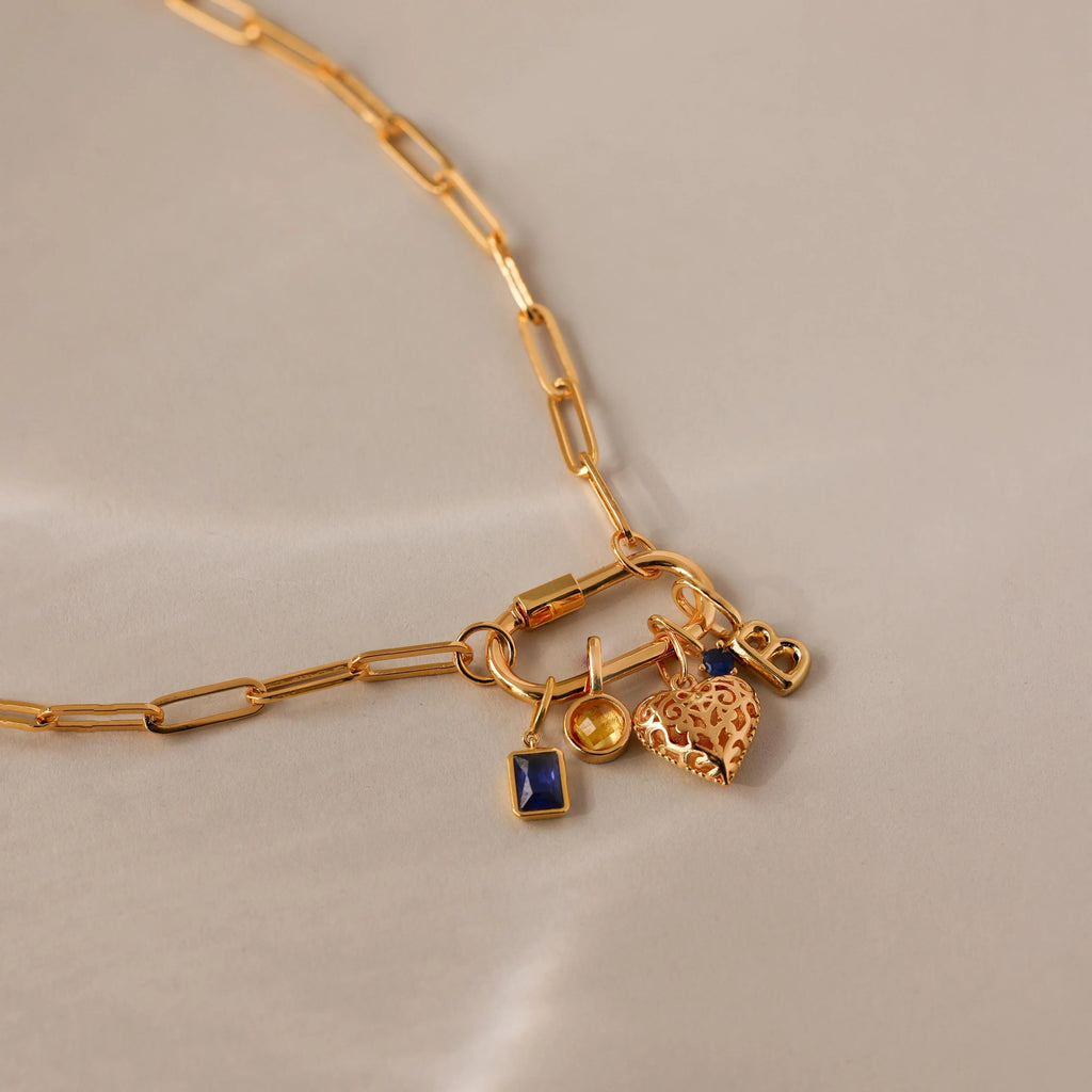 Bar & Carabiner Charm Set Silver 18K Gold Plated