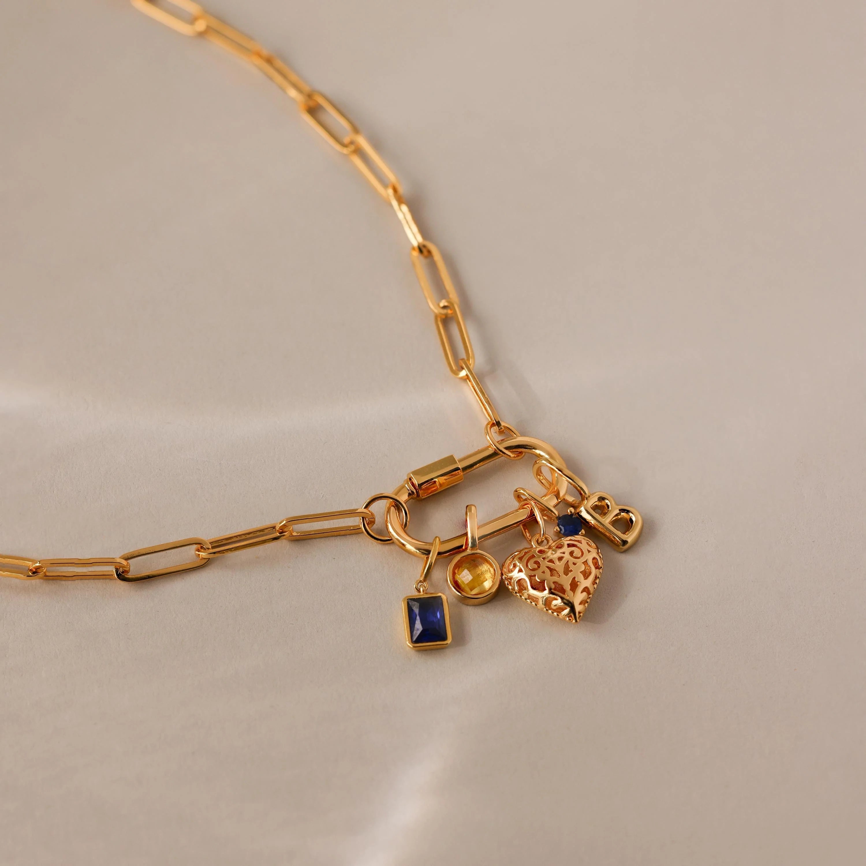 Bar & Carabiner Charm Set Silver 18K Gold Plated