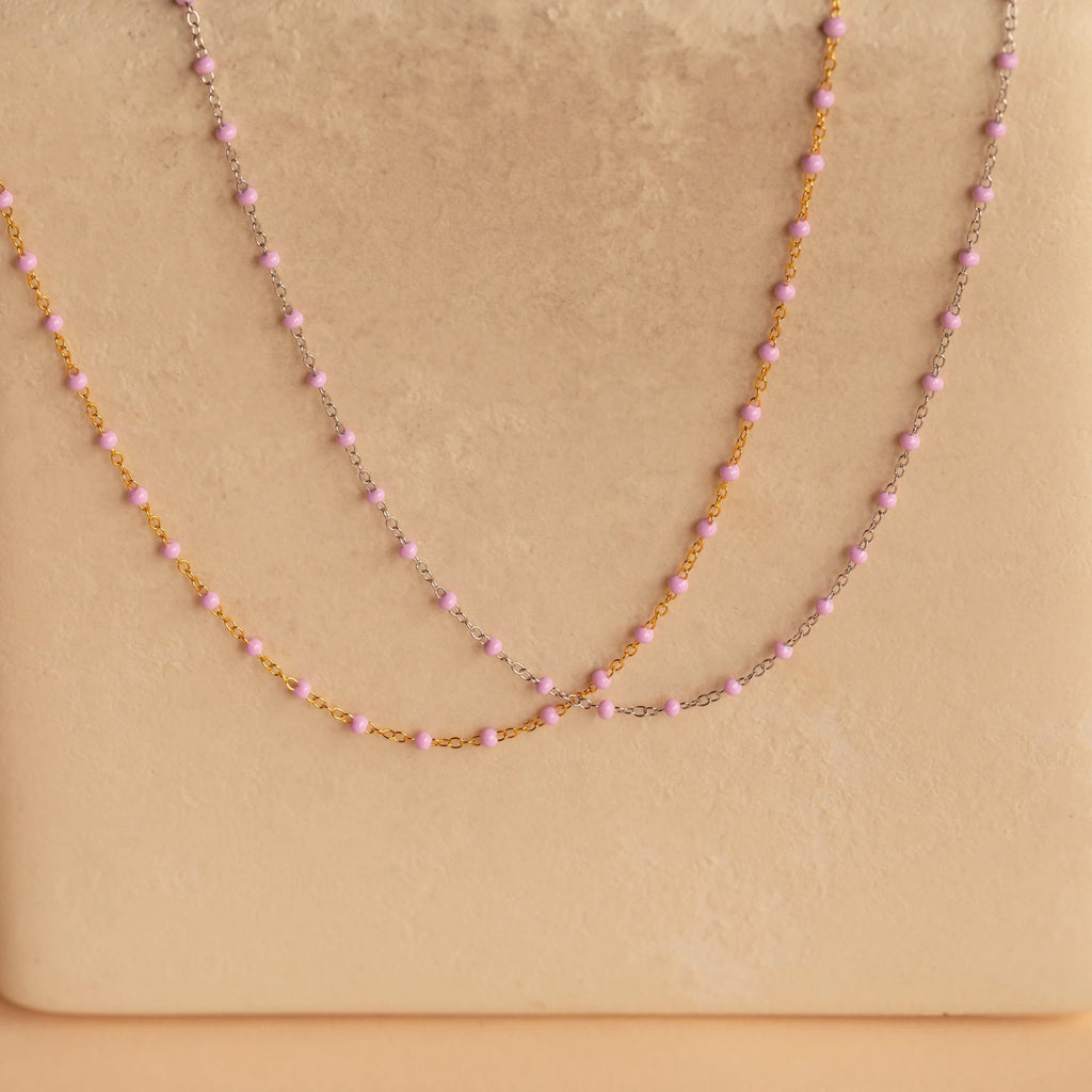 Pink Station Necklace Silver 18K Gold Plated