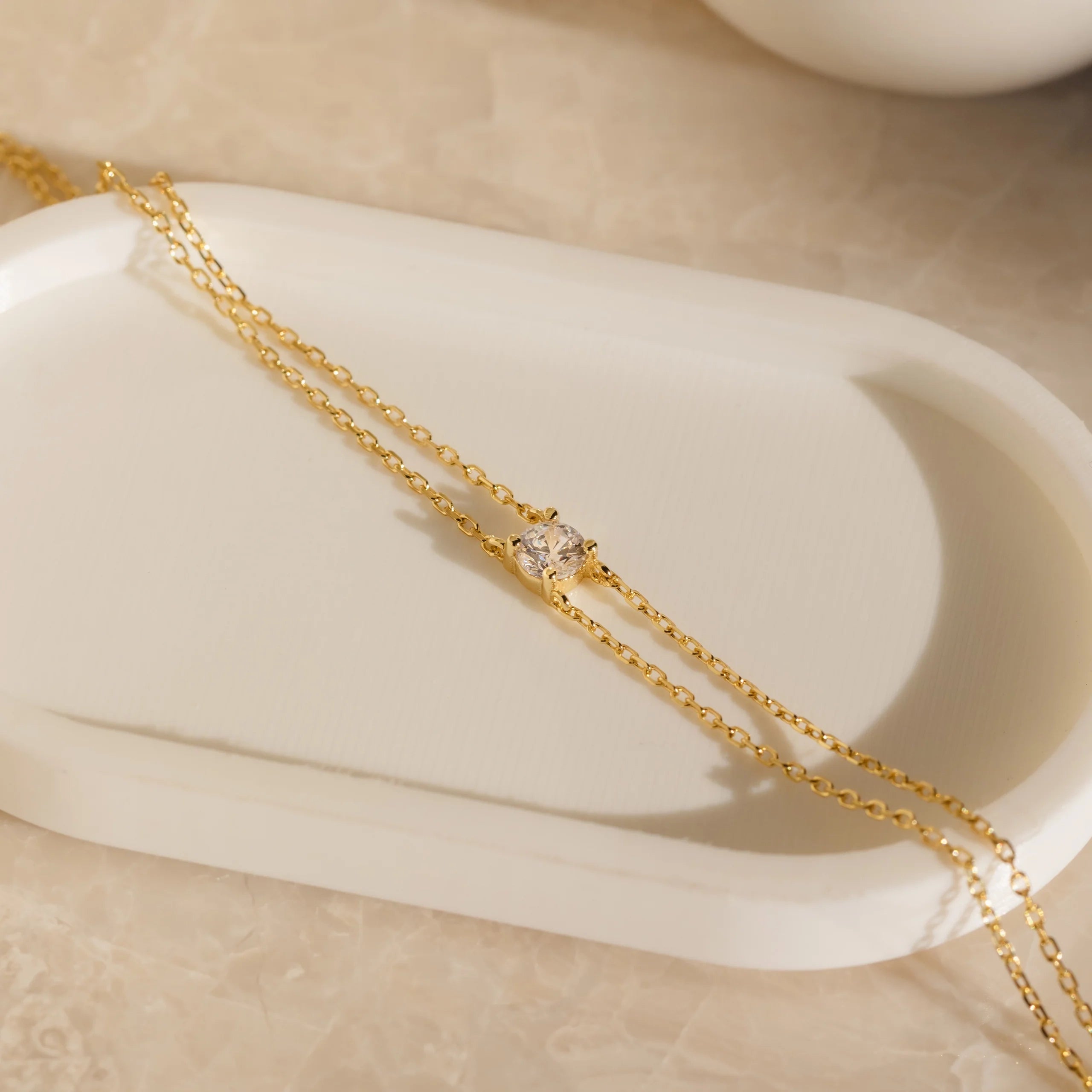Duo Chain Diamond Bracelet  Silver 18K Gold Plated