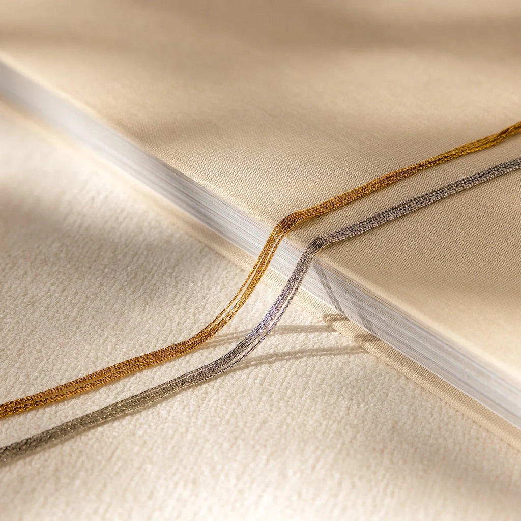 Multi Strand Chain Necklace Silver 18K Gold Plated