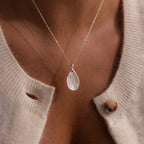Fingerprint Birthstone Teardrop Necklace Silver 18K Gold Plated
