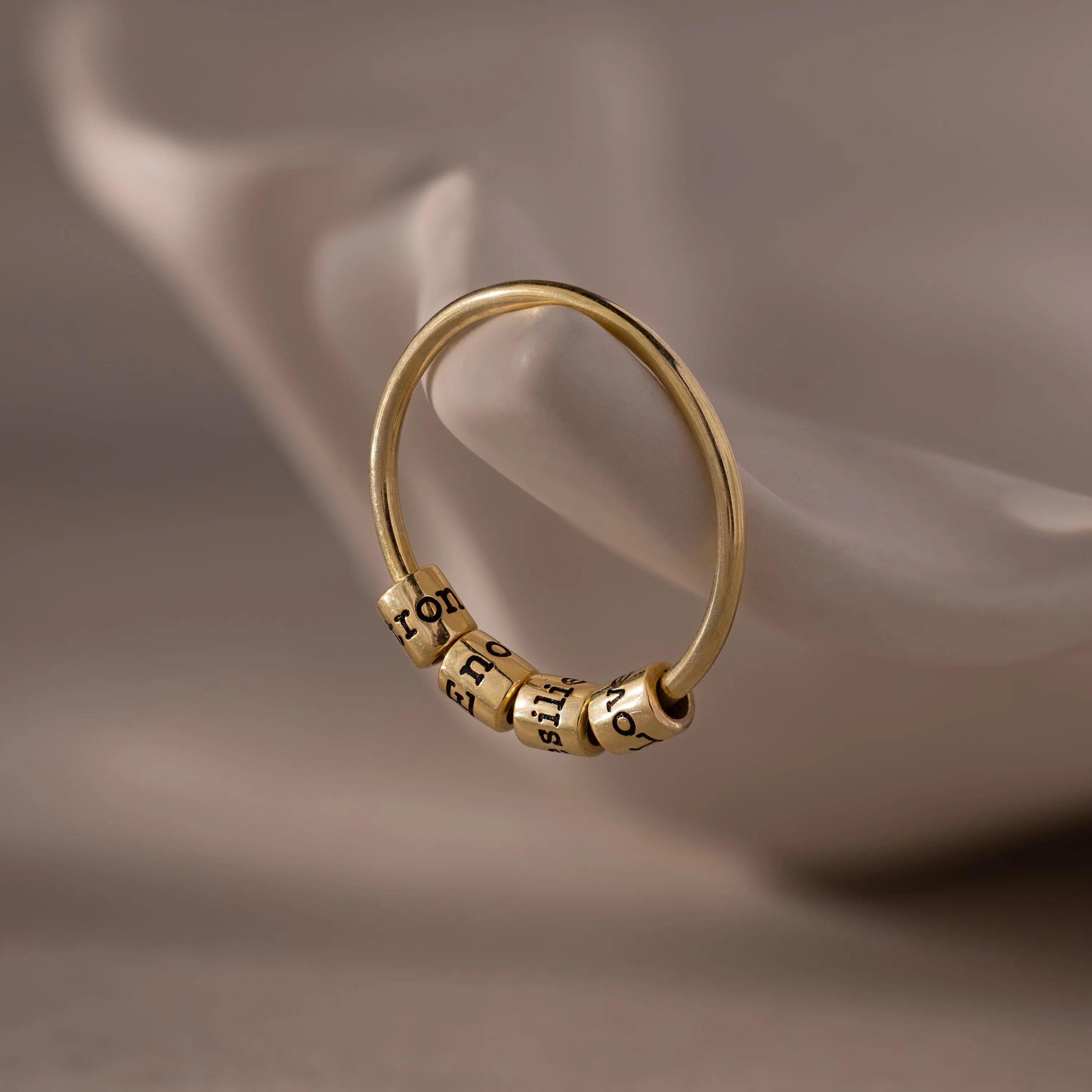 Beaded Multiple Name Ring Silver 18K Gold Plated