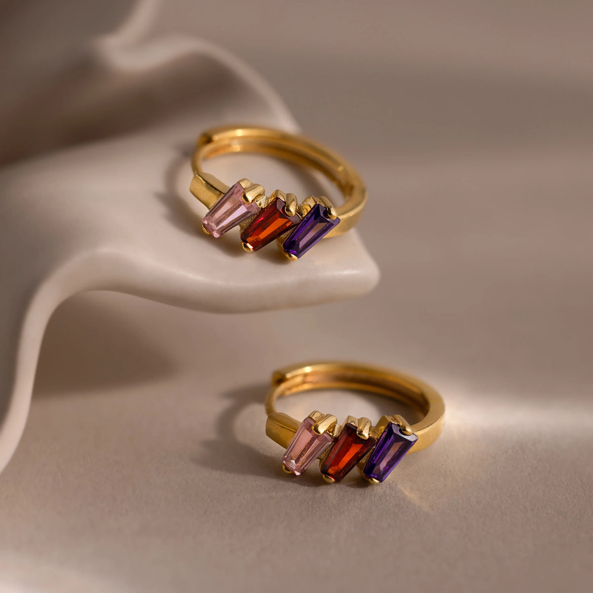 Multiple Tapered Birthstone Huggies Silver 18K Gold Plated