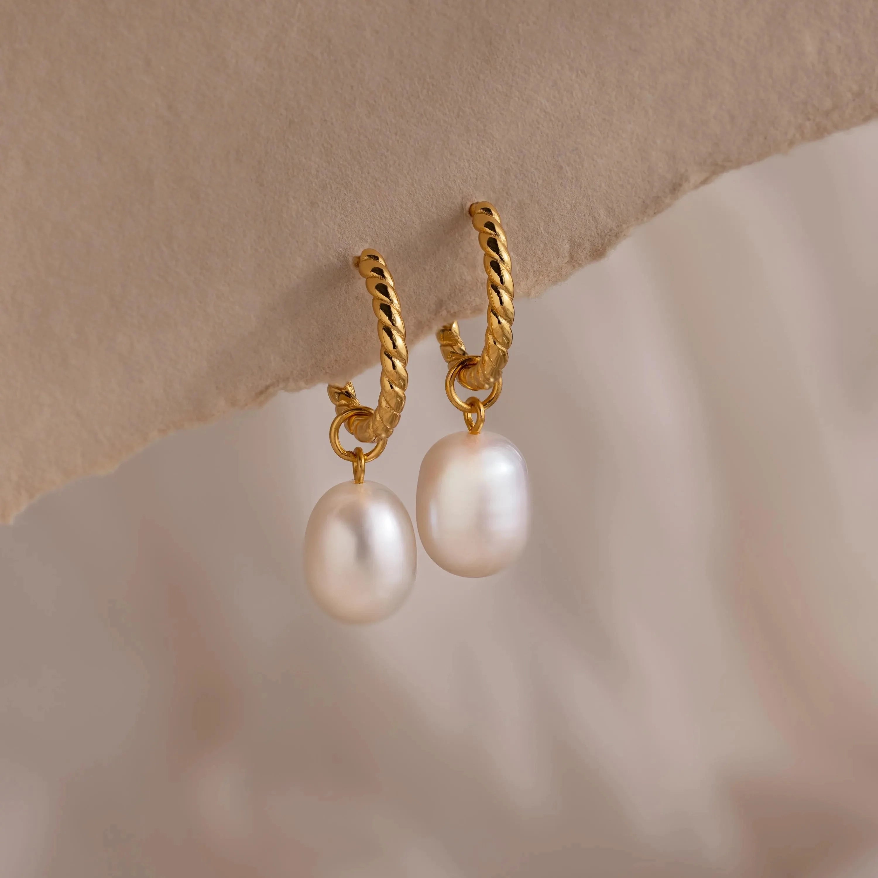 Twisted Pearl Hoops Silver 18K Gold Plated