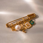 Beaded Charm Pin Silver 18K Gold Plated
