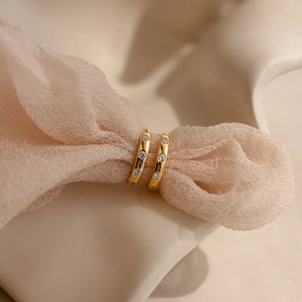 Mini Diamond Sprinkle Huggies Silver 18K Gold Plated