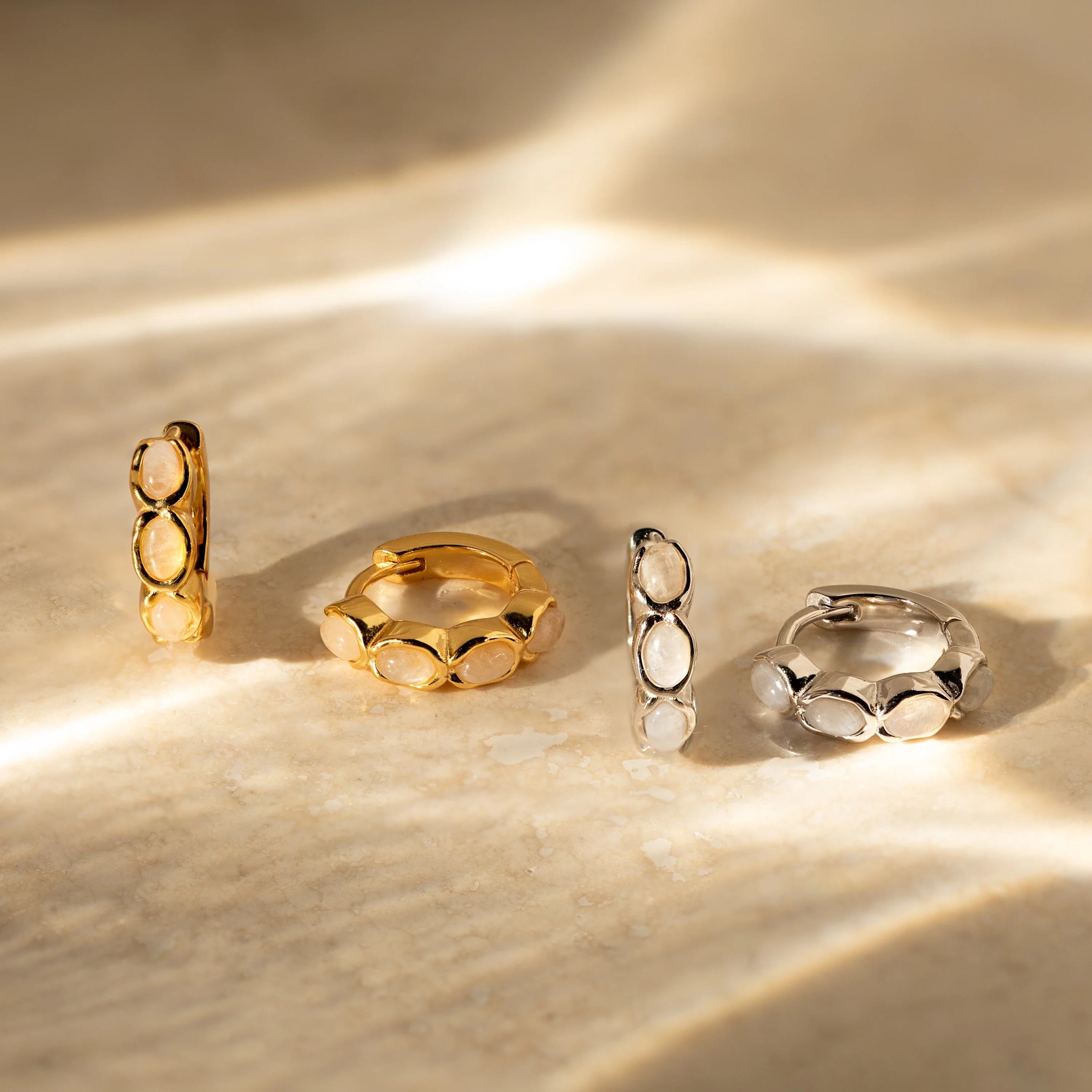 Moonstone Huggies Silver 18K Gold Plated