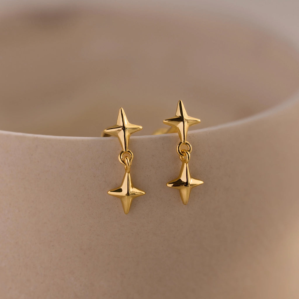Star Drop Flatback Studs Silver 18K Gold Plated
