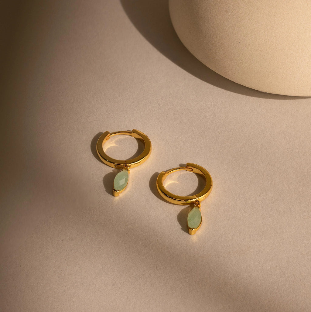 Jade Marquise Huggies Silver 18K Gold Plated
