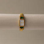 Vintage The Franklin Mint Emerald Gold Watch Silver 18K Gold Plated