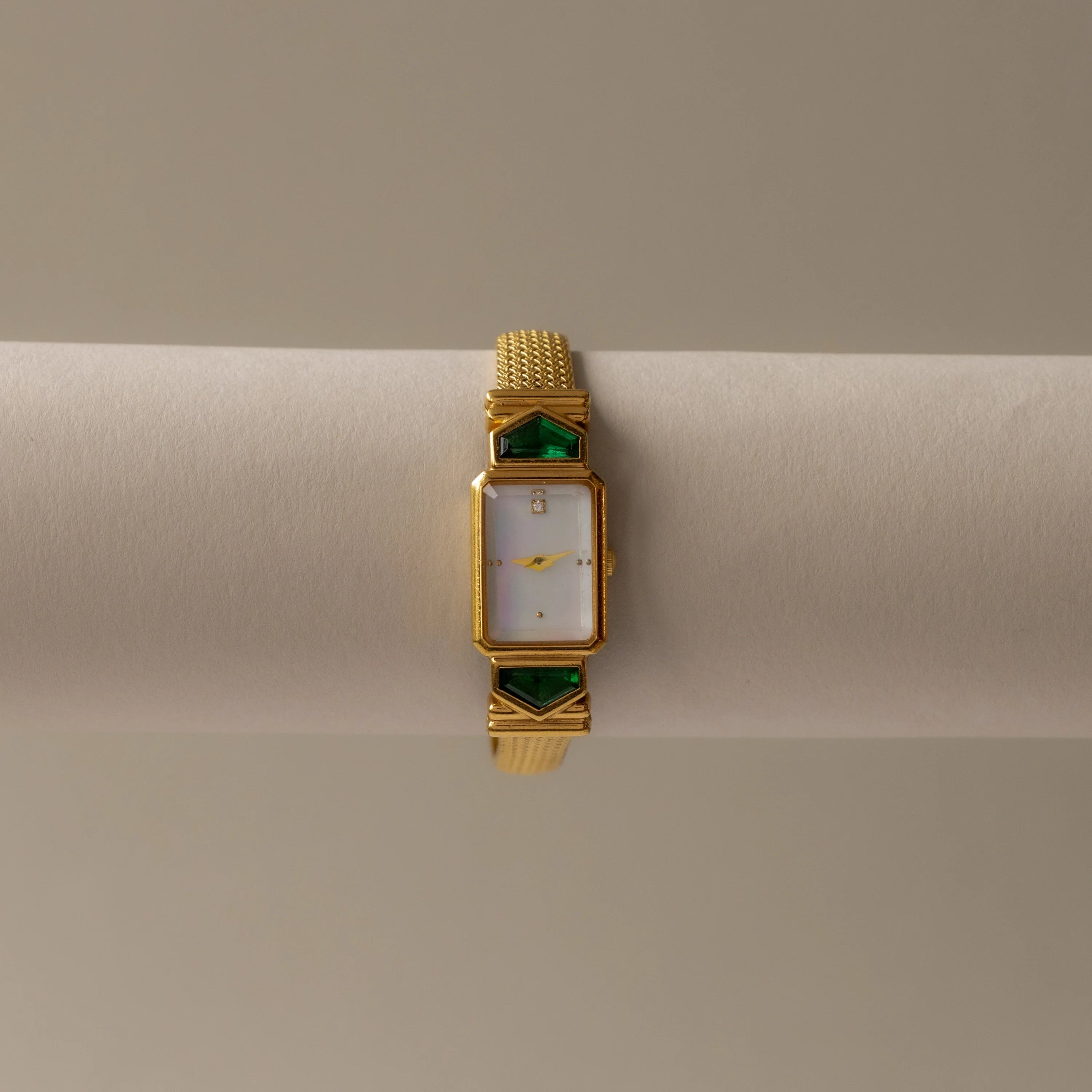 Vintage The Franklin Mint Emerald Gold Watch Silver 18K Gold Plated