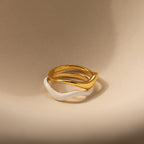 Duo Wave Ring Set Silver 18K Gold Plated