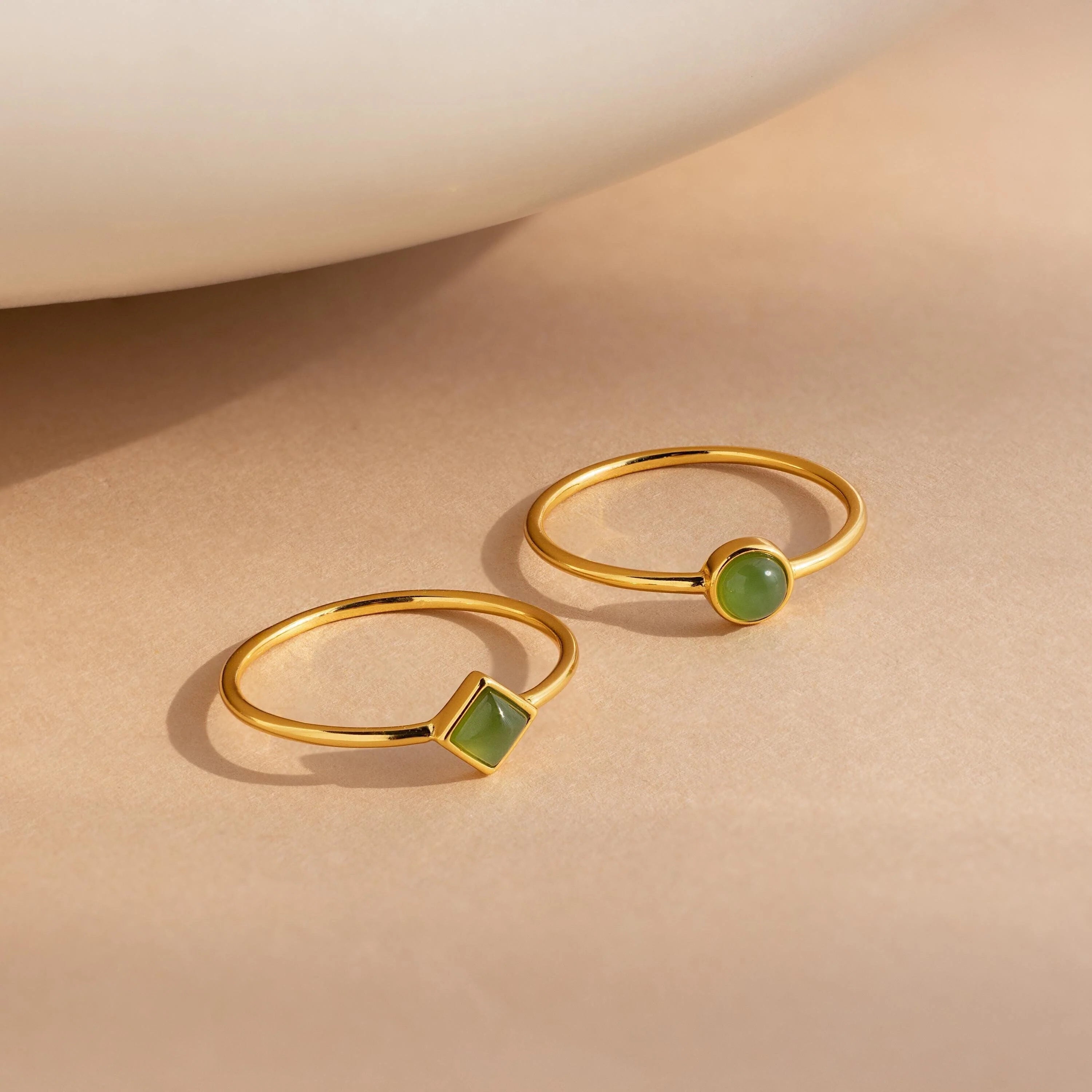 Dainty Jade Ring Set Silver 18K Gold Plated