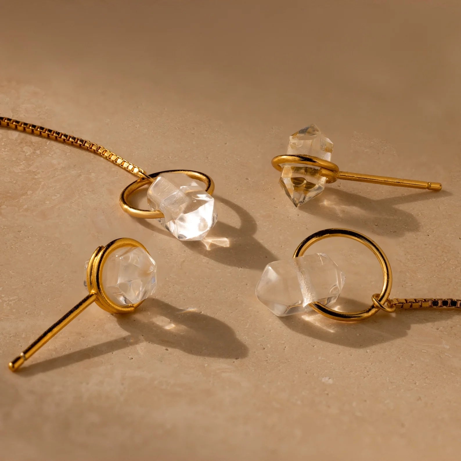 Herkimer Diamond Threader Earrings Silver 18K Gold Plated
