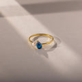 Blue Zircon Teardrop  Pearl Ring Silver 18K Gold Plated