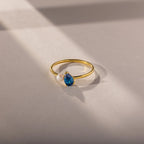 Blue Zircon Teardrop  Pearl Ring Silver 18K Gold Plated