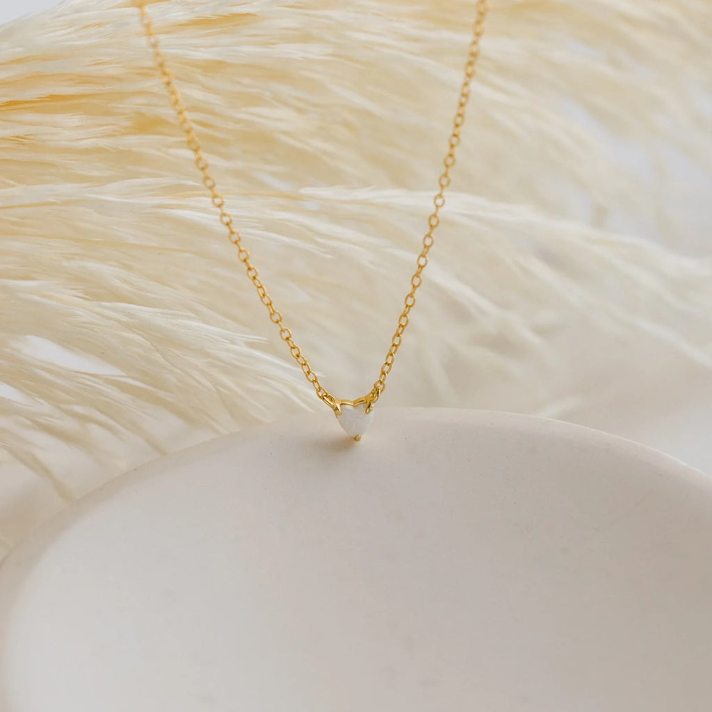 Madeline Opal Heart Necklace Silver 18K Gold Plated